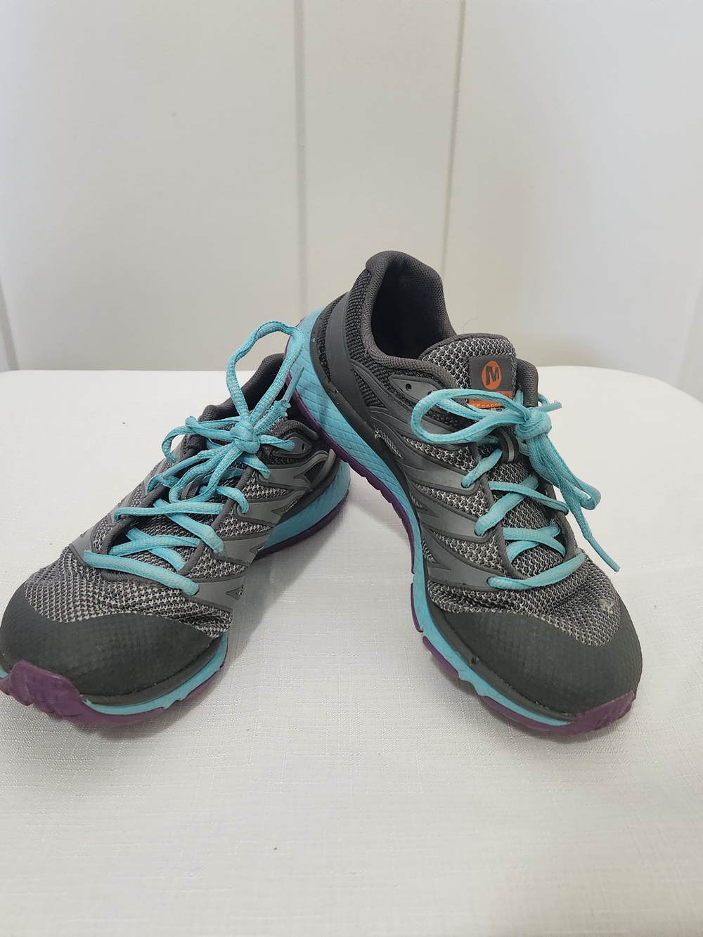 Merrell Vibram Women’s Gray Trail Running Shoes with Teal Accents